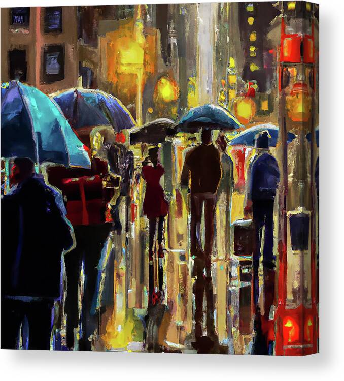 New York City Canvas Print featuring the digital art New York Nights in the Rain by Alison Frank