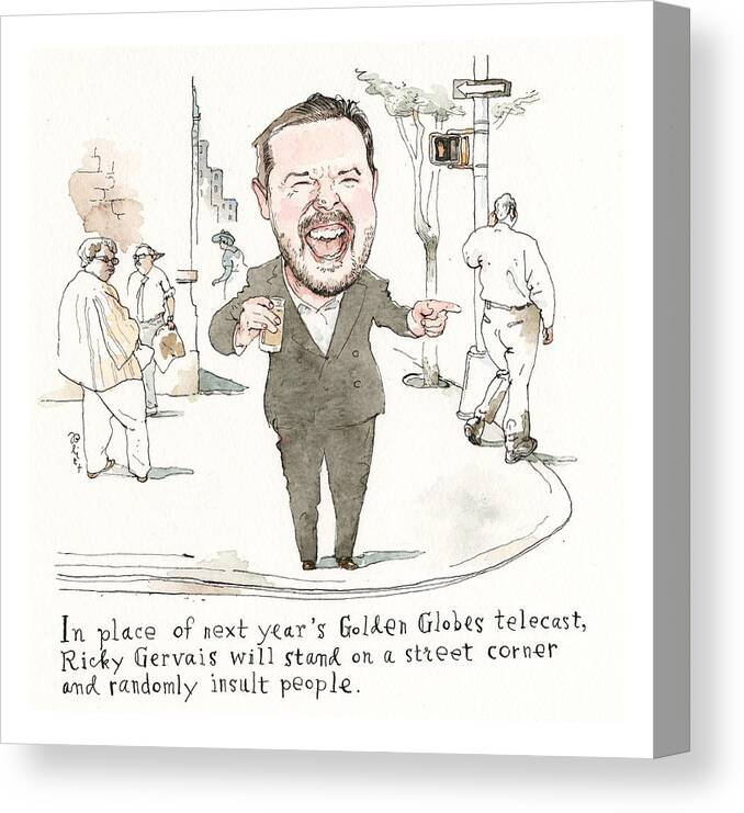 Next Year's Golden Globes Plan Revealed Canvas Print featuring the painting Next Years Golden Globes Plan Revealed by Barry Blitt