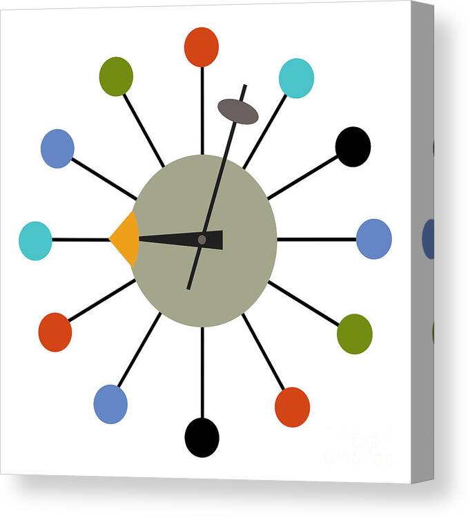 Mid Century Modern Canvas Print featuring the digital art No Background Ball Clock by Donna Mibus