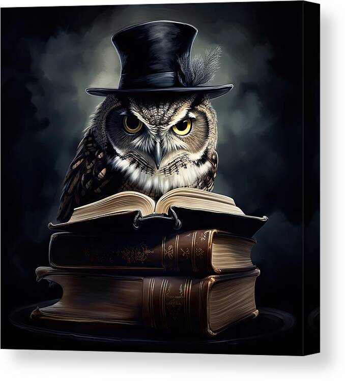 Owl Scholar Canvas Print featuring the digital art Noble One by Lourry Legarde