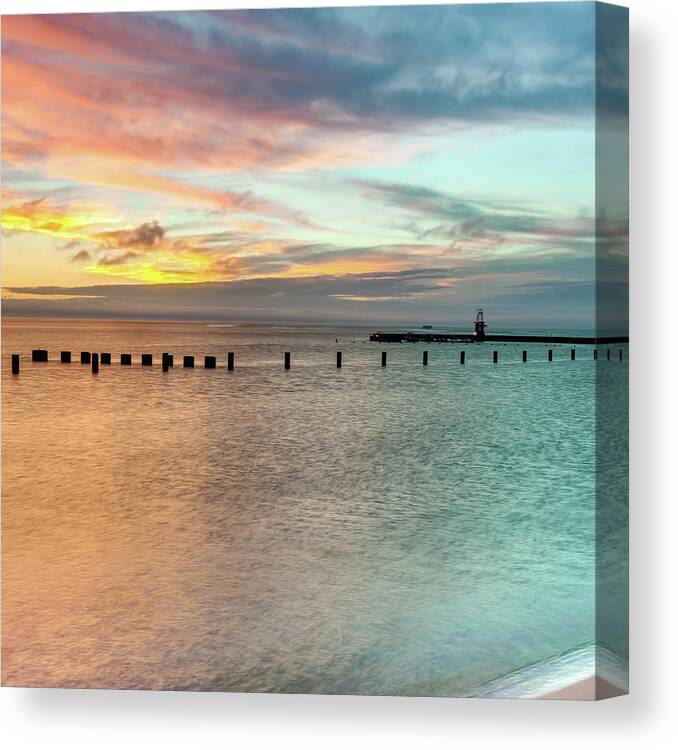 Chicago Illinois Canvas Print featuring the photograph North Avenue Beach Colorful Waterscape - Chicago Illinois by Gregory Ballos