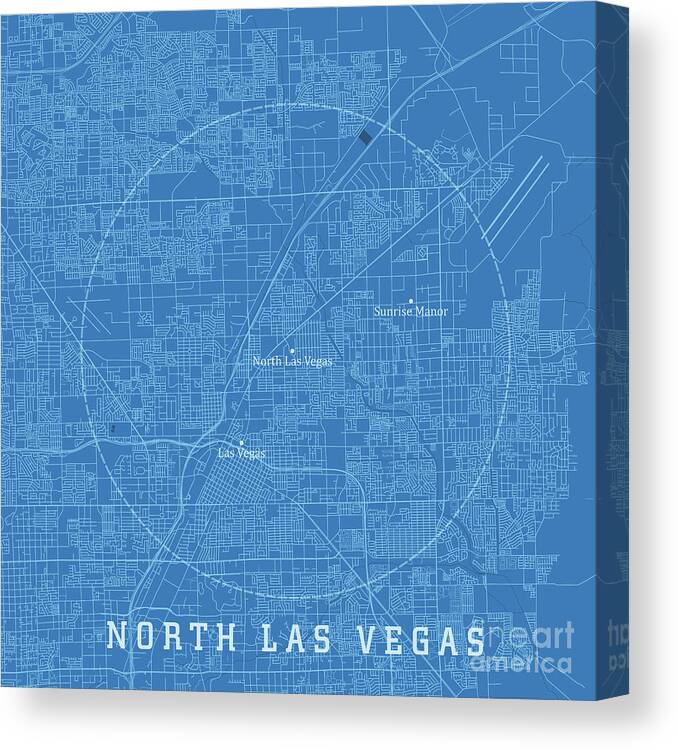 Nevada Canvas Print featuring the digital art North Las Vegas NV City Vector Road Map Blue Text by Frank Ramspott