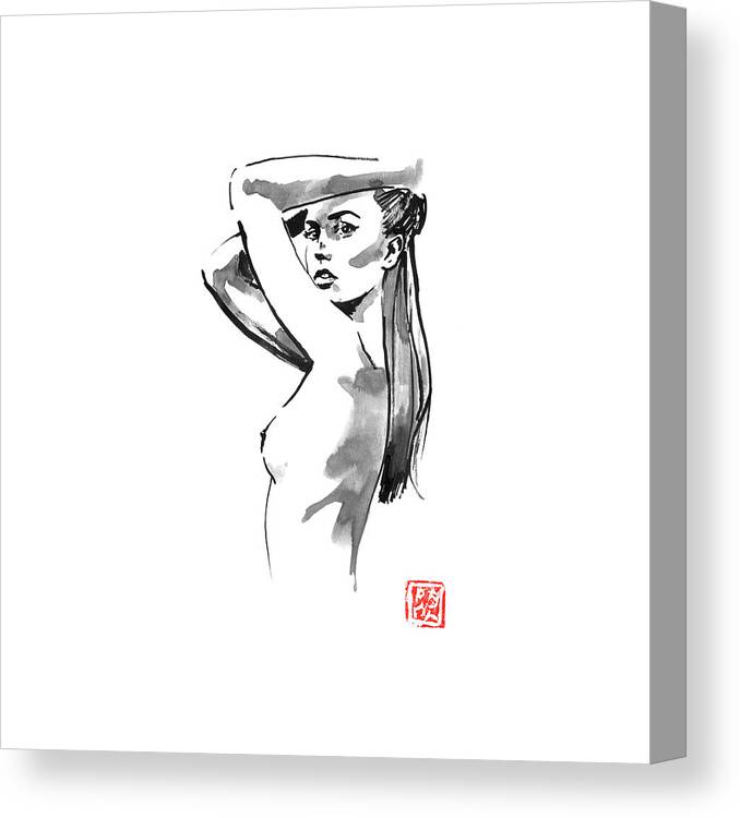 Nude Canvas Print featuring the drawing Nude Woman by Pechane Sumie