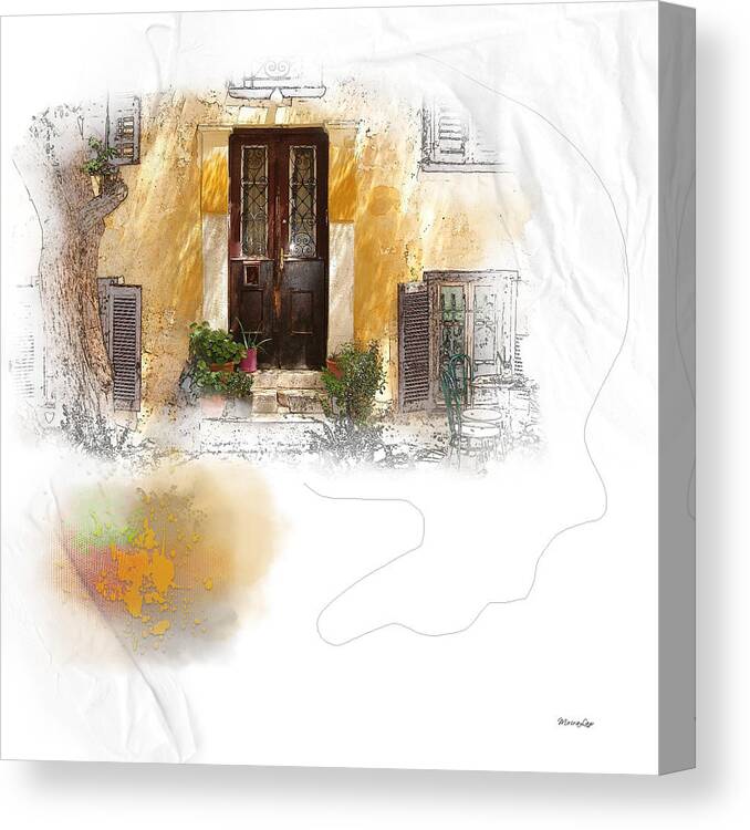 Golden Canvas Print featuring the mixed media Oasis An Urban Courtyard by Moira Law