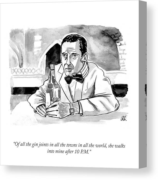 Of All The Gin Joints In All The Towns In All The World Canvas Print featuring the drawing Of All The Gin Joints by Ali Solomon