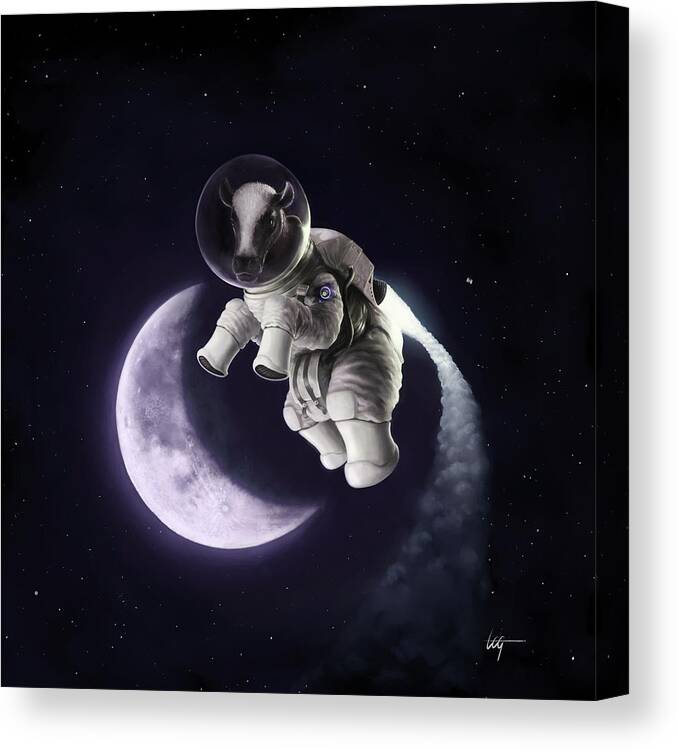 Cow Canvas Print featuring the painting One Giant Leap for Bovine by Tom Gehrke