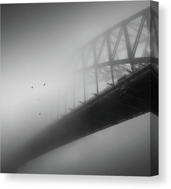 Monochrome Canvas Print featuring the photograph One Morning at the Bridge by Grant Galbraith
