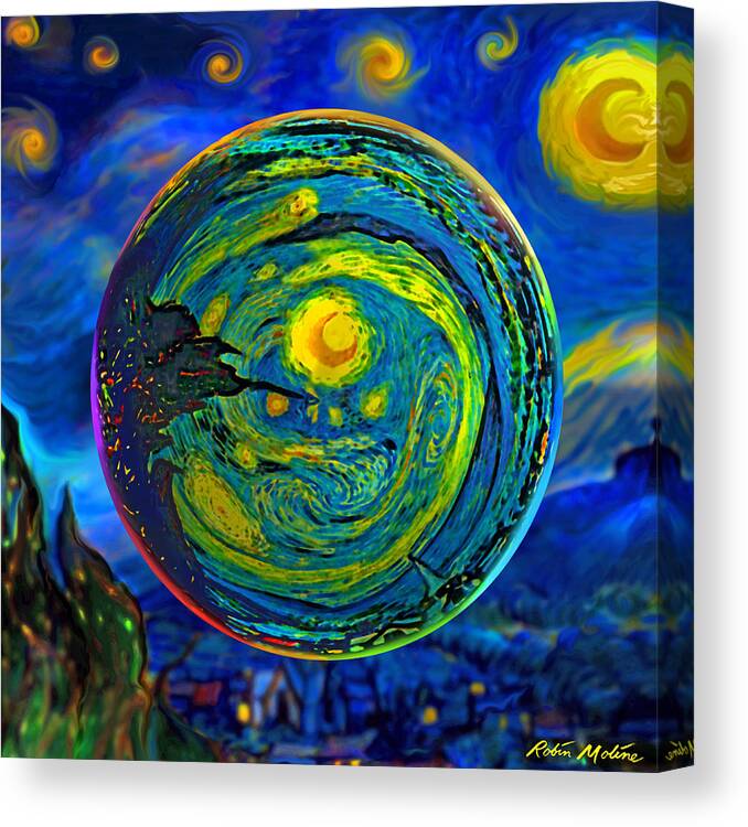 Starry Night Canvas Print featuring the digital art Orbiting A Starry Night by Robin Moline