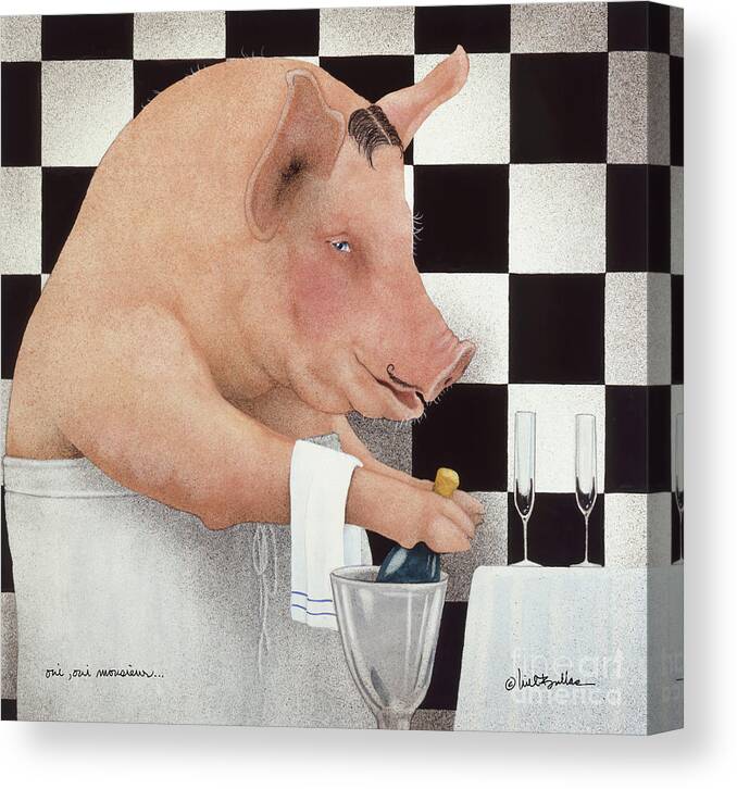 Pig Canvas Print featuring the painting Oui, Oui, Monsieur... by Will Bullas