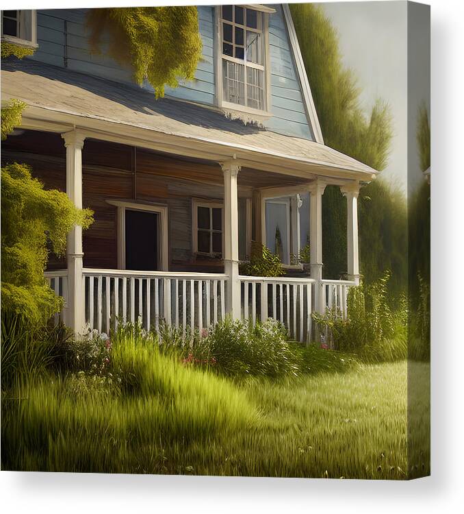 Farmhouse Canvas Print featuring the mixed media Overgrown Homestead by Bonnie Bruno