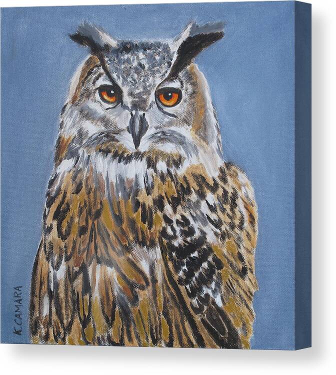 Pets Canvas Print featuring the painting Owl Orange Eyes by Kathie Camara