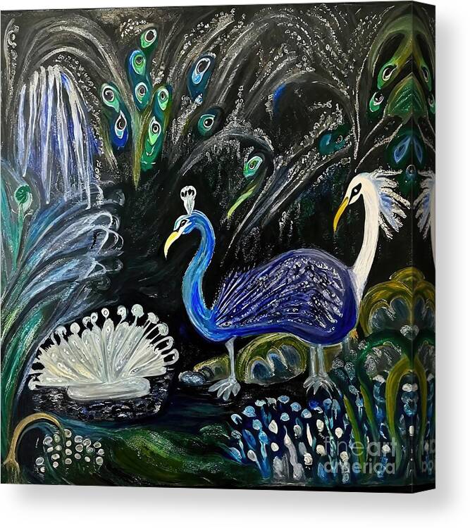 Background Canvas Print featuring the painting Painting Majestic Peacocks background art nature by N Akkash