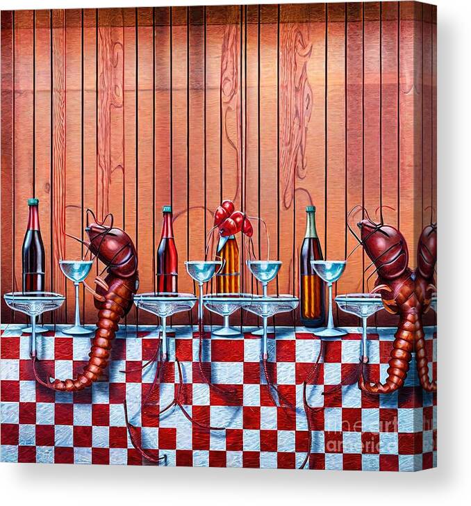 Background Canvas Print featuring the painting Painting Stewed Lobster background food red glass by N Akkash