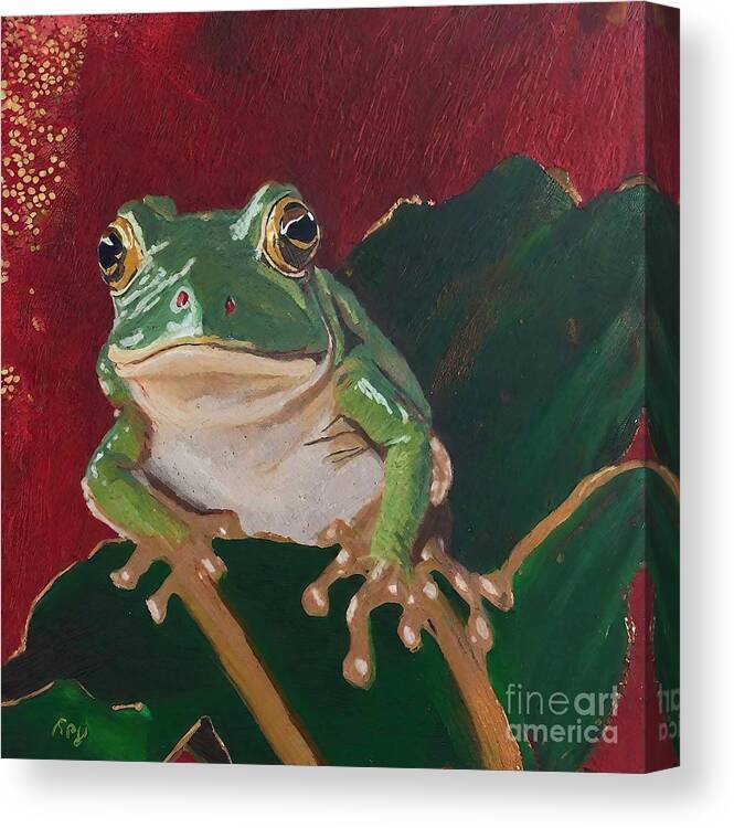 Frog Canvas Print featuring the painting Painting Tree Frog Animals Wild Life Oil Painting by N Akkash