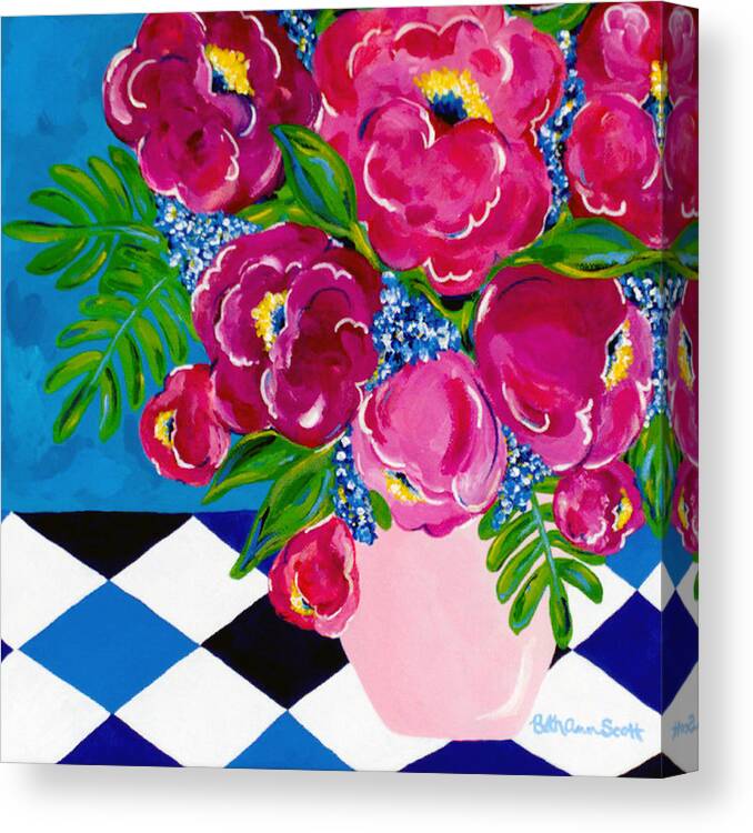 Floral Canvas Print featuring the painting Pale Pink Vase by Beth Ann Scott