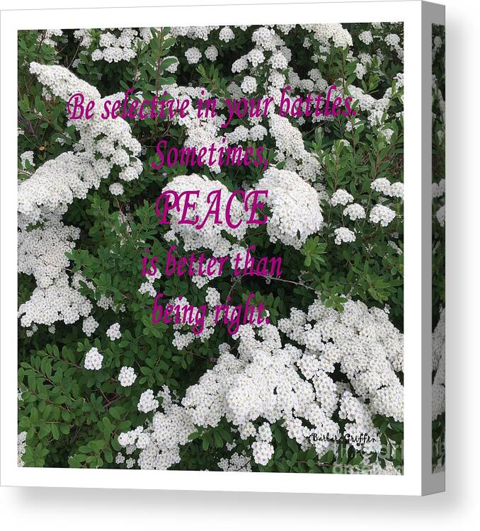 Peace Canvas Print featuring the photograph Peace by Barbara A Griffin