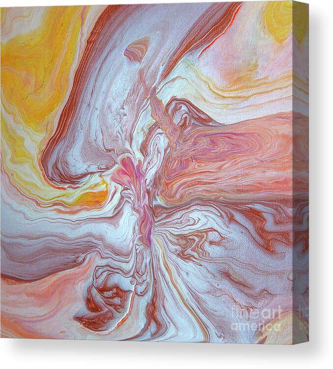 Acrylic Pour Canvas Print featuring the painting Peaches and Cream by Elisabeth Lucas