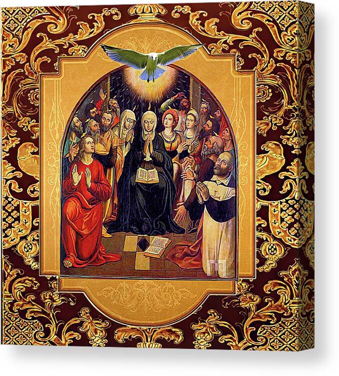 Pentecost Canvas Print featuring the mixed media Pentecost Virgin Mary and Apostles by Ancient icon