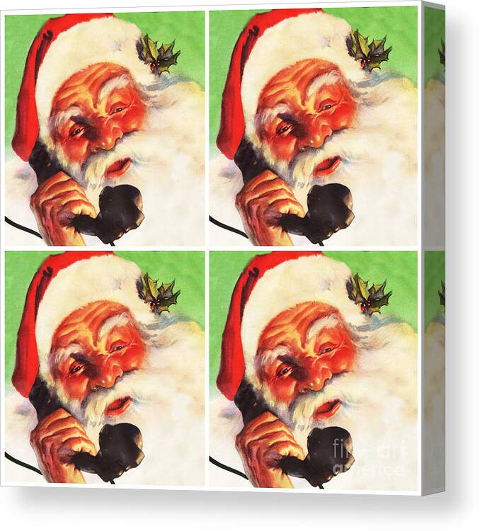 Christmas Canvas Print featuring the mixed media Phone Santa by Sally Edelstein