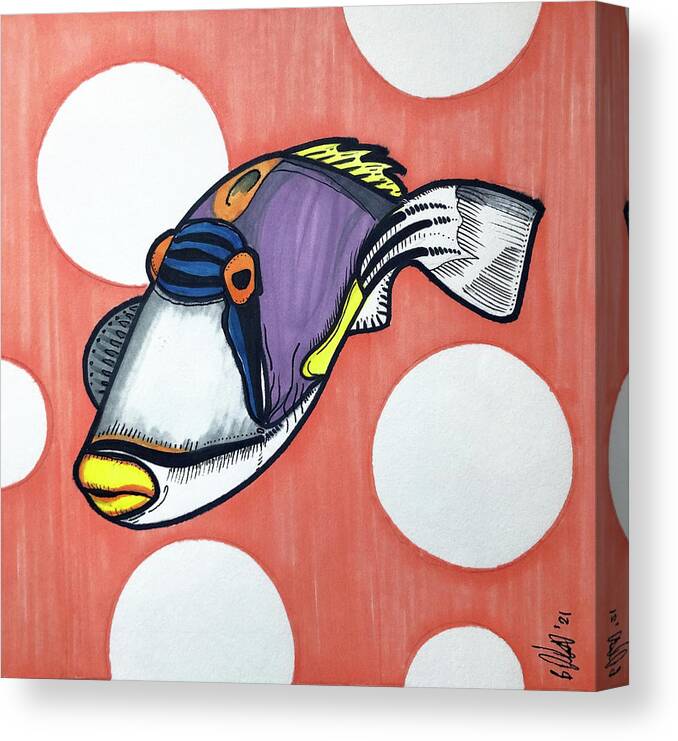 Picasso Triggerfish Canvas Print featuring the drawing Picasso Triggerfish by Creative Spirit