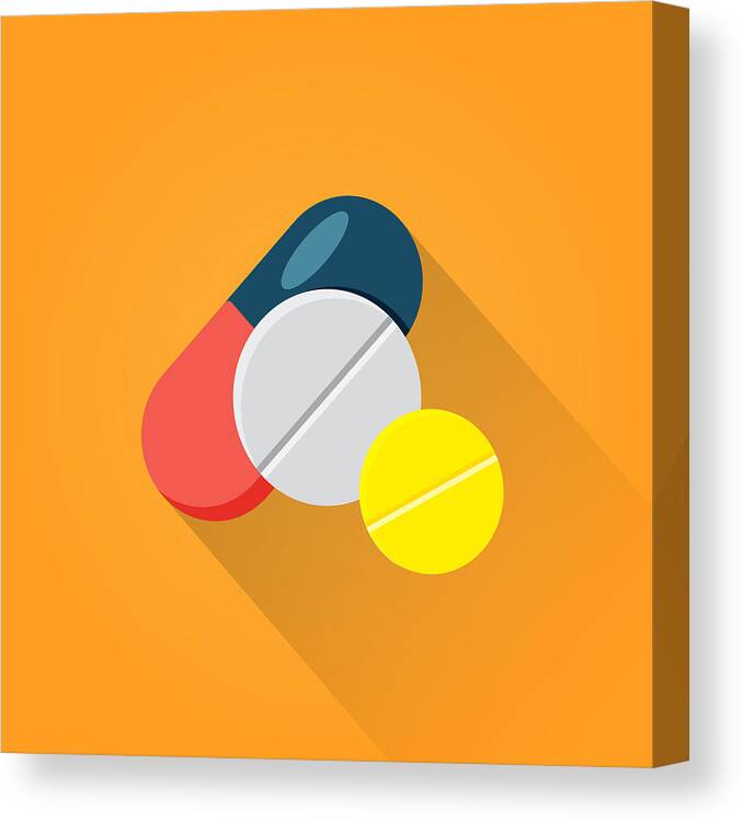 Pharmacy Canvas Print featuring the drawing Pills Flat Icon by Enis Aksoy