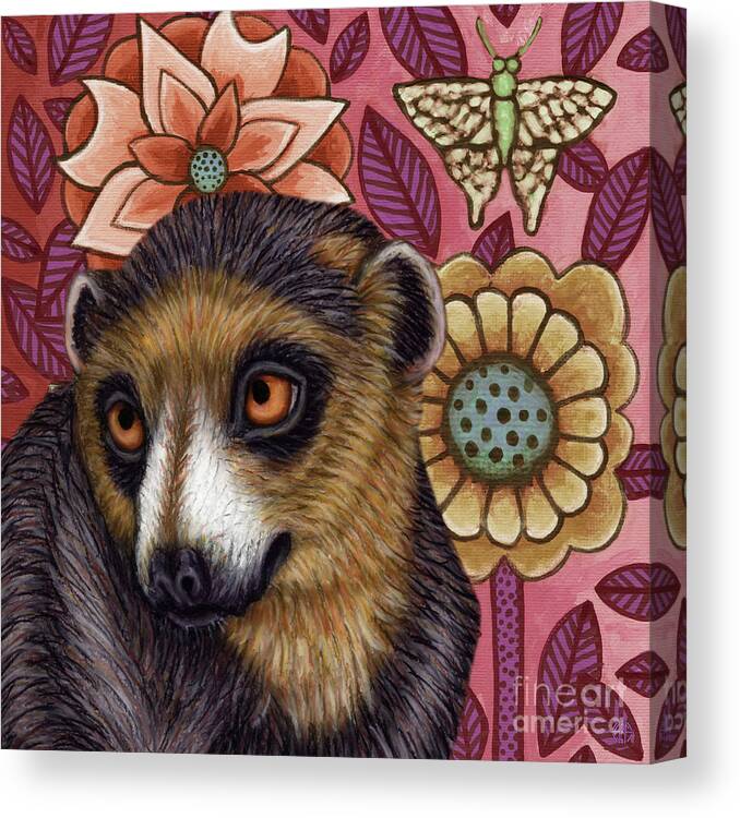 Lemur Canvas Print featuring the painting Pink Garden Lemur by Amy E Fraser