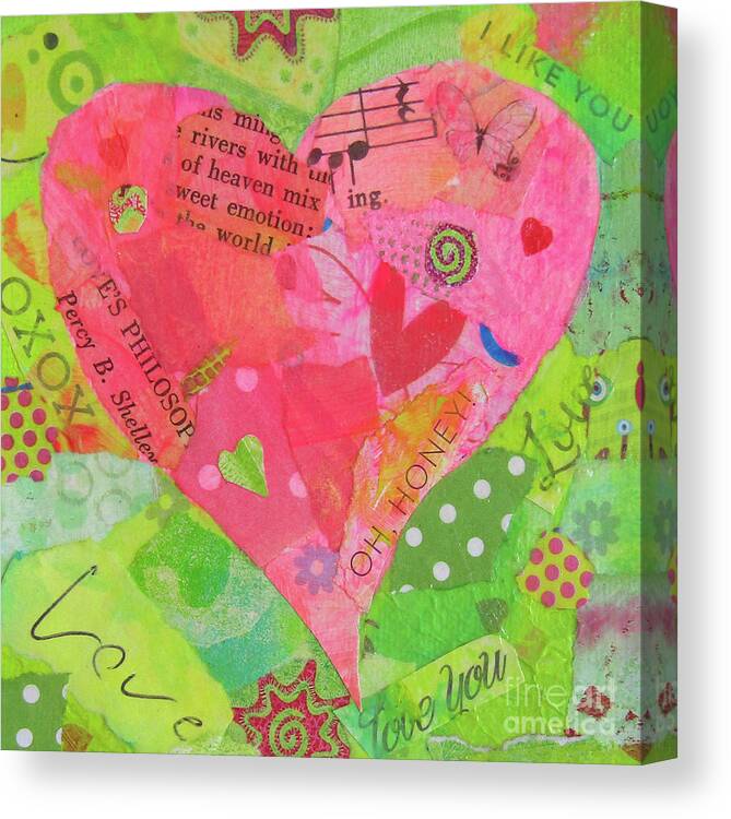 Heart Canvas Print featuring the mixed media Pink Heart on Green by Patricia Henderson
