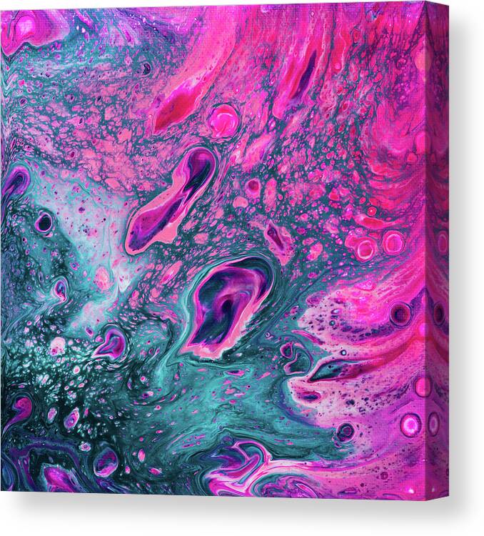 Acrylic Pouring Canvas Print featuring the painting Pink Islands Acrylic Pouring Abstract Fluid Painting by Matthias Hauser