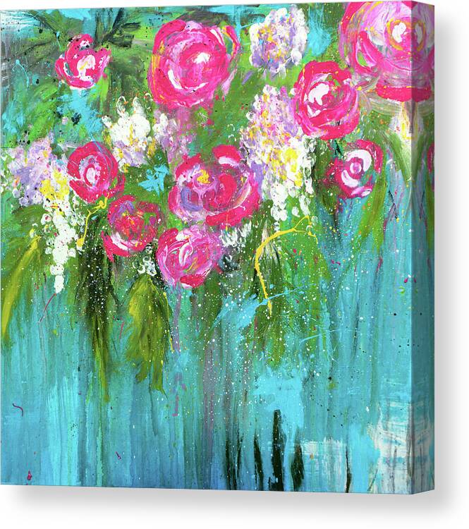 Pink Canvas Print featuring the painting Pink Rose Bohemian Abstract Floral by Joanne Herrmann