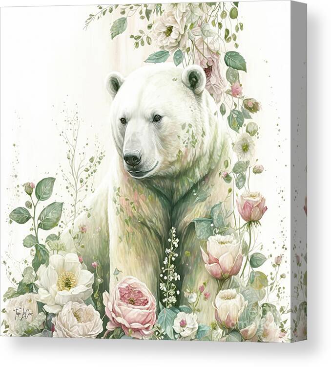 Polar Bear Canvas Print featuring the painting Pink Rose Polar Bear 2 by Tina LeCour