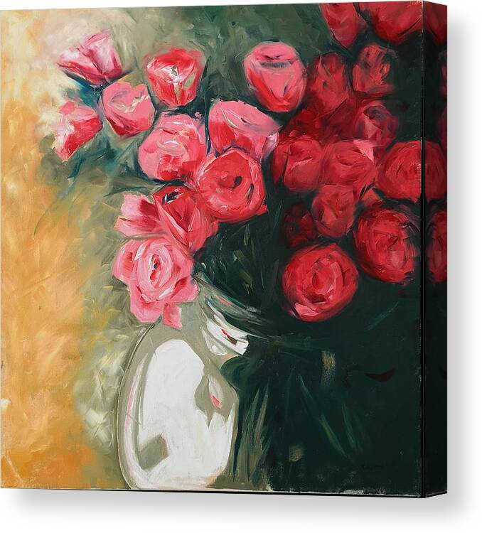 Painting Canvas Print featuring the painting Pink Roses by Sheila Romard