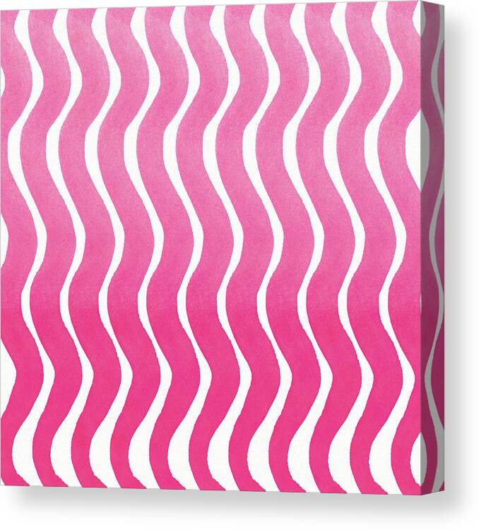 Pink Canvas Print featuring the painting Pink Waves- Abstract Watercolor Pattern by Linda Woods