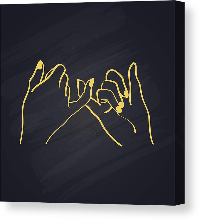 Love Promise Poster Canvas Print featuring the drawing Pinky swear line art print Hands line art Couple line drawing Pinky promise hands poster Love print by Mounir Khalfouf