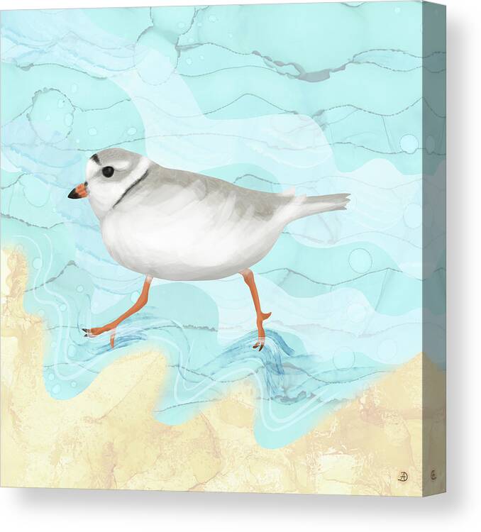 Bird Canvas Print featuring the digital art Piping Plover Running on the Beach by Andreea Dumez