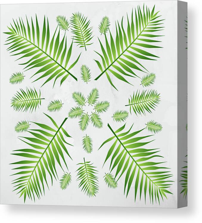 Palm Canvas Print featuring the digital art Plethora of Palm Leaves 21 on a White Textured Background by Ali Baucom