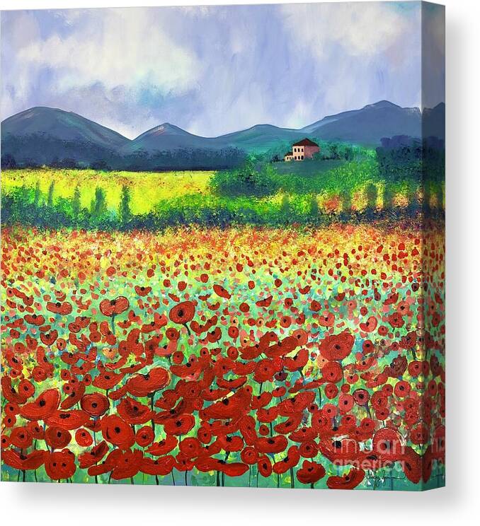 Poppies Canvas Print featuring the painting Poppies in Tuscany by Stacey Zimmerman