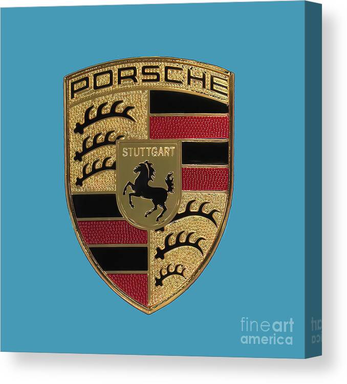 Porsche Canvas Print featuring the photograph Porsche Emblem-Miami Blue by Scott Cameron