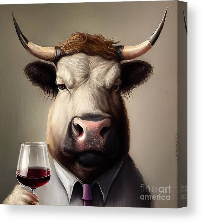Ox Canvas Print featuring the painting Portrait For Bull Having Drink by N Akkash