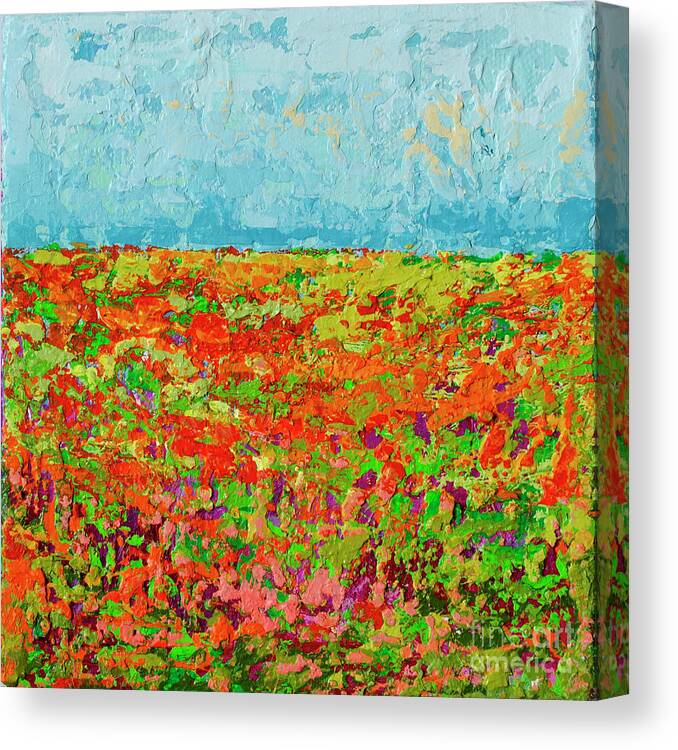 Sky Painting Canvas Print featuring the painting Prairie of WildFlower Field - Modern Impressionist Artwork by Patricia Awapara