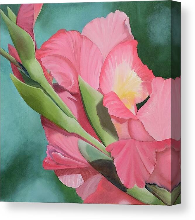 Pink Gladiolious Canvas Print featuring the painting Properly Pink Gladiolus by Connie Rish