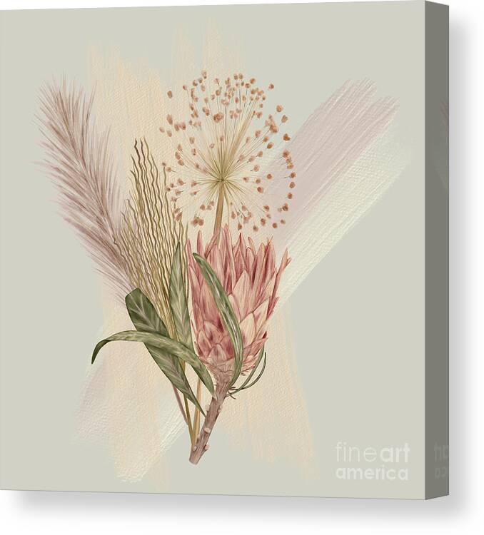 Minimalist Art Canvas Print featuring the digital art Protea Blossom Boho Style by J Marielle