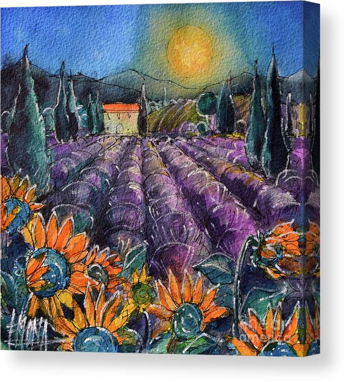 Provence Evening Canvas Print featuring the painting PROVENCE EVENING watercolor painting Mona Edulesco by Mona Edulesco