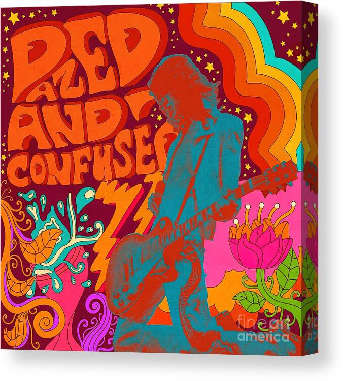  Retro Canvas Print featuring the painting Psychedelic Jimmy Page Dazed and Confused by Francesca Victoria