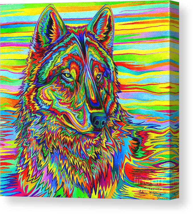 Psychedelic Canvas Print featuring the drawing Psychedelic Wolf by Rebecca Wang