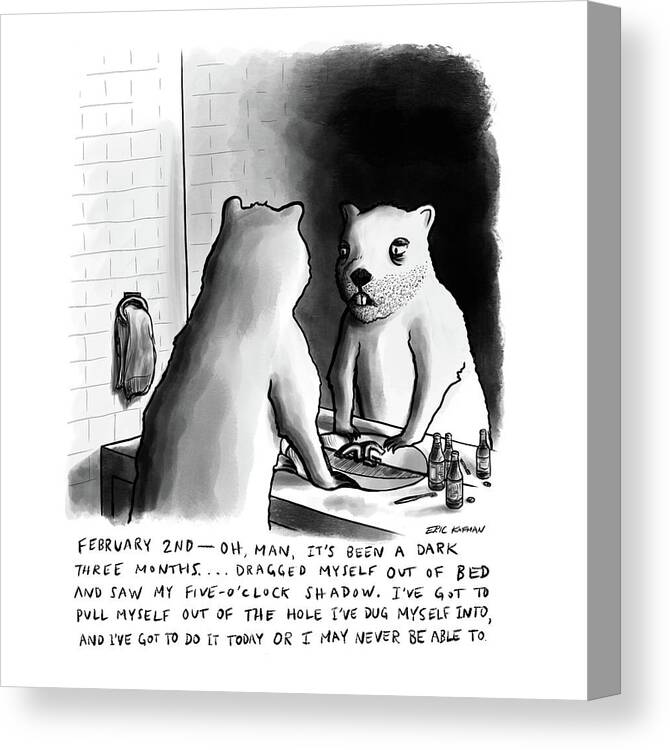 Ground Hog Day Canvas Print featuring the drawing Pull Myself Out of the Hole by Eric Kofman