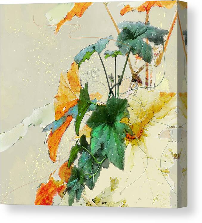 Botanical Canvas Print featuring the digital art Pumpkin Vines by Gina Harrison