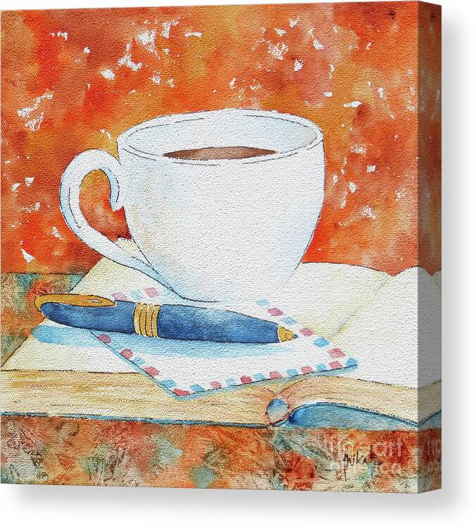 Coffee Signs Canvas Print featuring the painting Putting It On Paper by Pat Katz