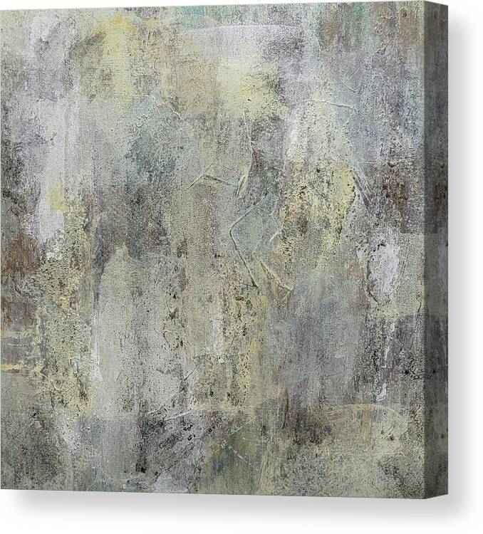 Soft Canvas Print featuring the painting QUIET AFTERNOONS Abstract Soft Muted Brown Sage Green Yellow White by Lynnie Lang
