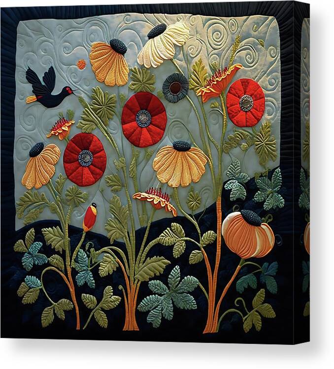 Quilt Canvas Print featuring the digital art Quilted Blossoms by Robert Knight