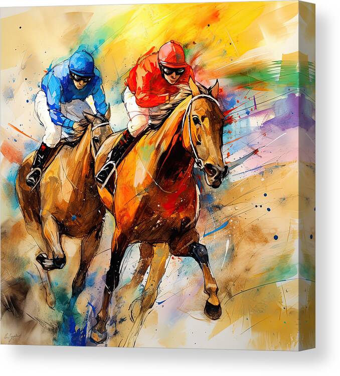 Horse Racing Canvas Print featuring the photograph Race Day - Horse Racing Day by Lourry Legarde